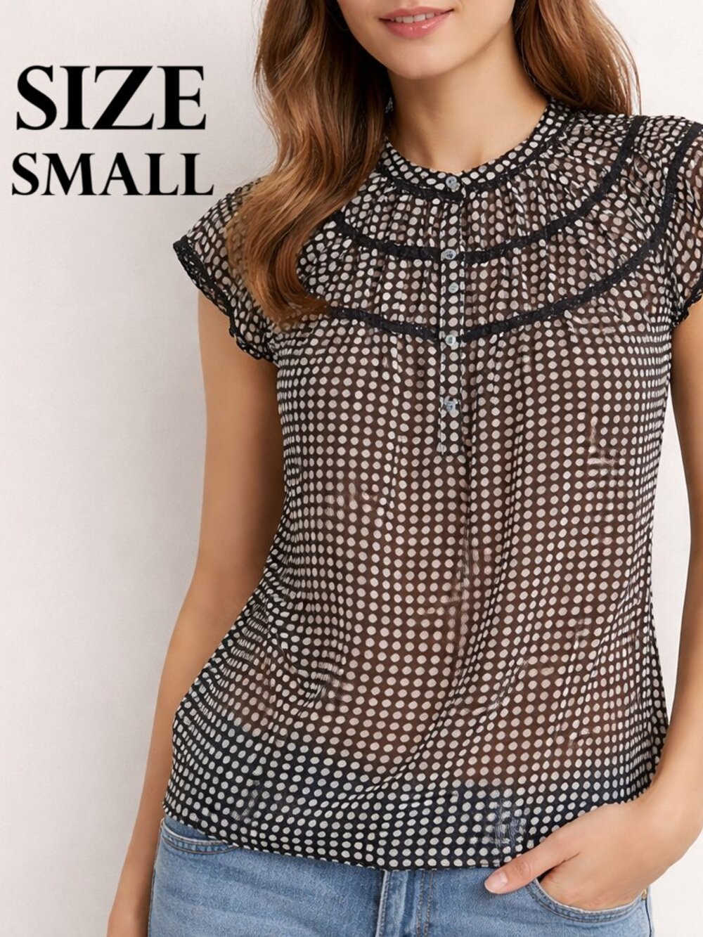Max Edition Women's Size Small Sheer Blouse Top Shirt Lace Detail Button Front R
